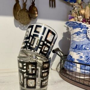 1960’s Jeannette Glass Company Atomic Starburst Lowball Glasses- Set of 2